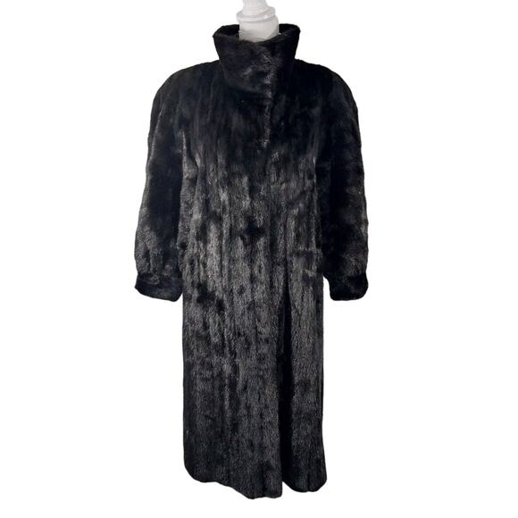 MYSELS FURS! LUXURIOUS BLACK RANCH MINK FULL LENGTH FUR COAT, JACKET! SZ MP - Picture 4 of 15